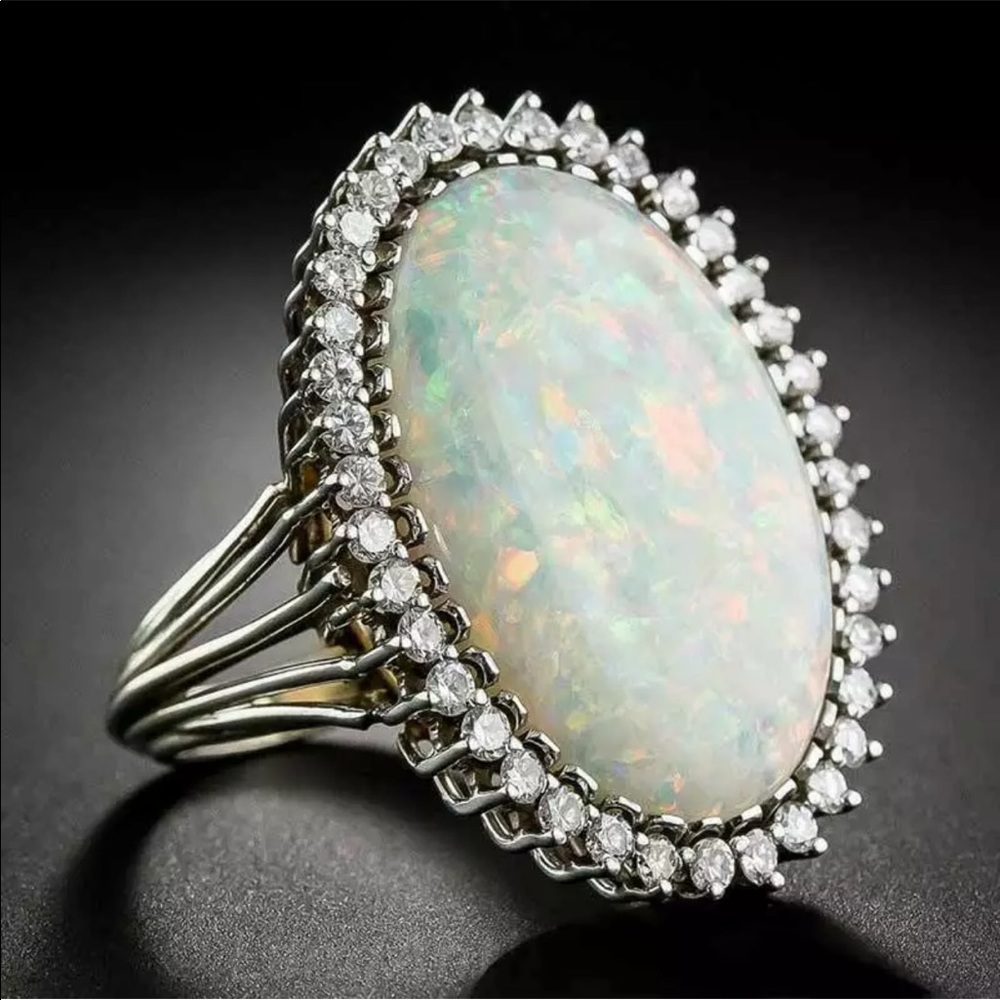New Luxury 925 Silver Jewelry Oval Cut Opal Ring - Picture 5 of 5